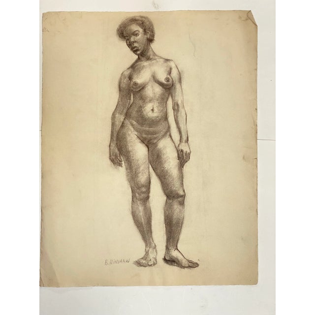 1940s Vintage B. Hinshaw Pencil Drawing of a Black Female Nude Study 1940s For Sale - Image 5 of 7