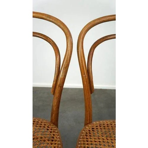 Brown Set of Vintage Bistro Chairs with Woven Seats from Thonet For Sale - Image 8 of 10