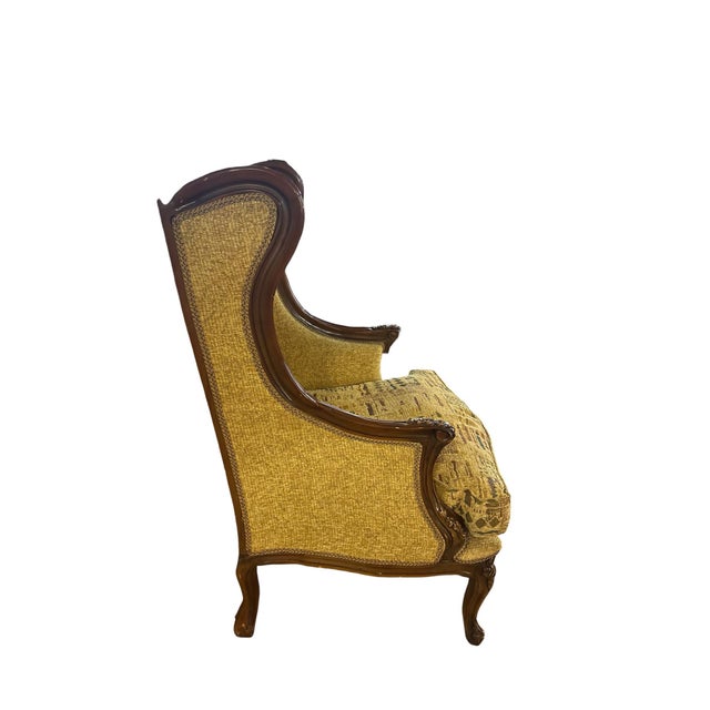 Mid 20th Century Pair of Louis XV Style Carved Wing Back Lounge Chairs, a Pair For Sale - Image 5 of 11