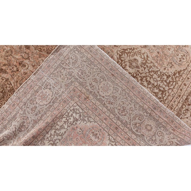 Textile Vintage Persian Tabriz Brown Handmade Wool Rug For Sale - Image 7 of 11