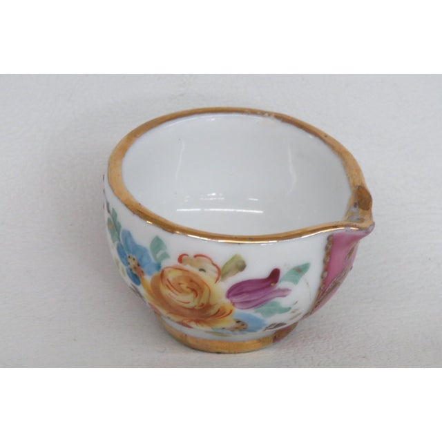 Small Ceramic Bowl Miniature Vessel Hand Painted Floral Motif Gold Trim 5117b For Sale - Image 9 of 11