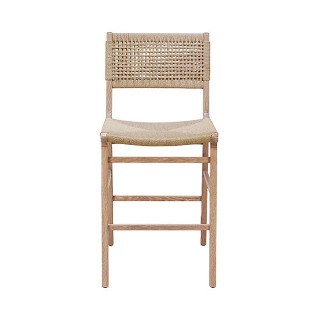 Wood Matthew Izzo Home Astrid Cerused Oak Counter Stool With Woven Back and Rush Seat For Sale - Image 7 of 7