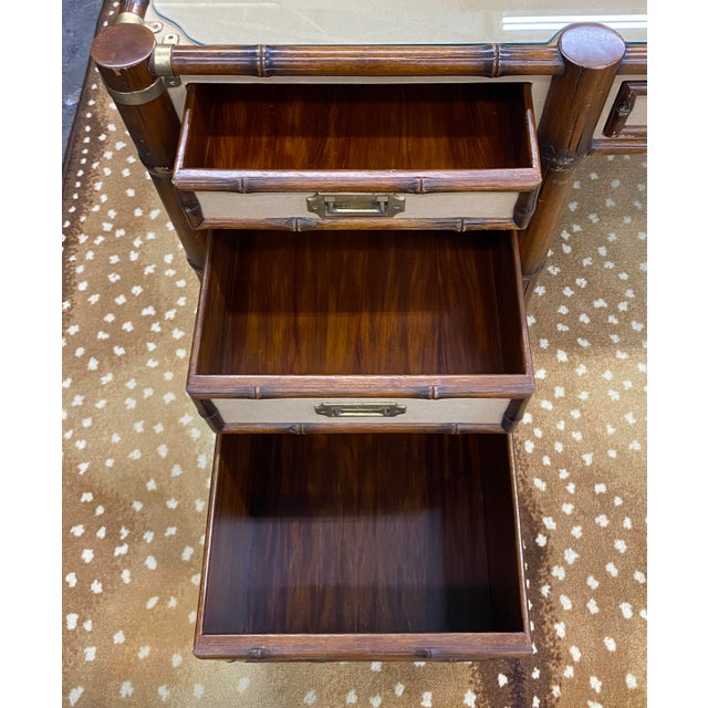 1980s 1980s Polo Ralph Lauren Mahogany and Canvas Bamboo Campaign Desk For Sale - Image 5 of 11