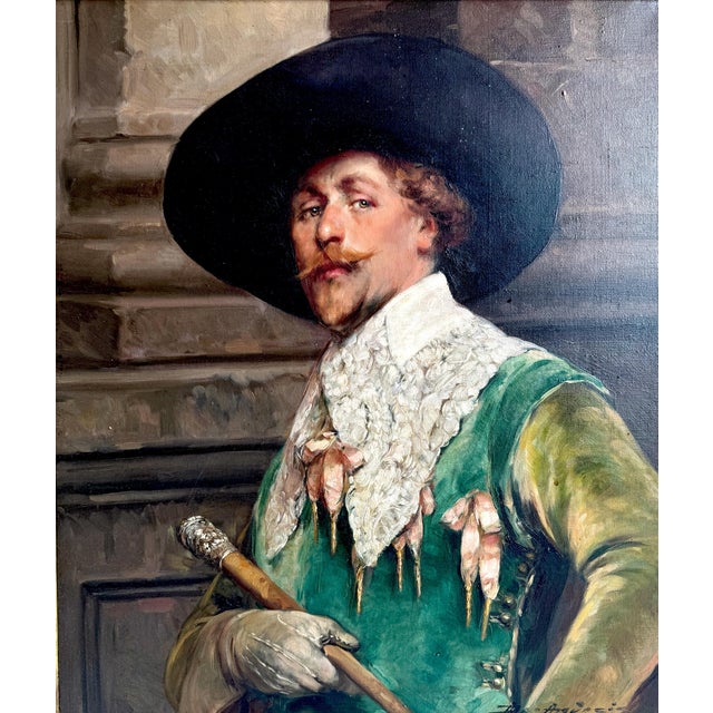 Traditional Alex de Andreis (British, 1880-1929) Portrait of a Musketeer Painting Signed For Sale - Image 3 of 8