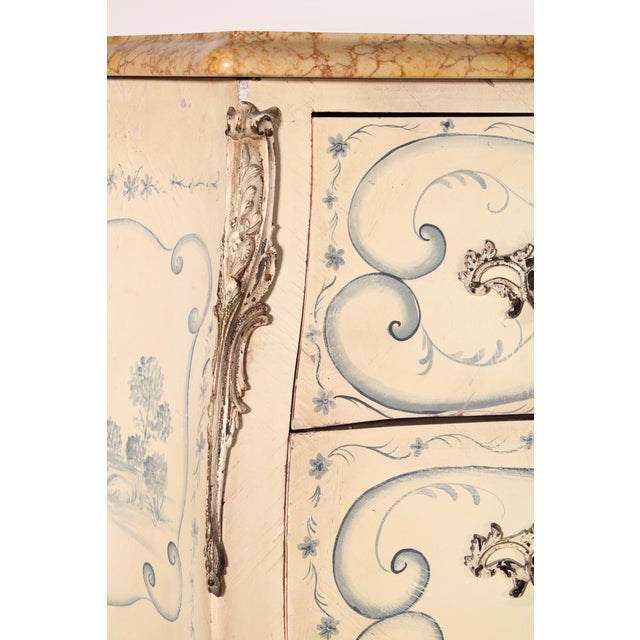 Wood Louis XV Style Painted Bombe Chest of Drawers With Marble Top For Sale - Image 7 of 10