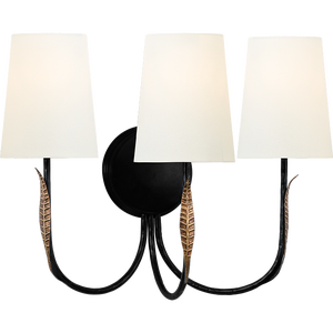 Thomas O'Brien for Visual Comfort Signature Kairos 14" Triple Sconce in Aged Iron and Roman Bronze with Linen Shades
