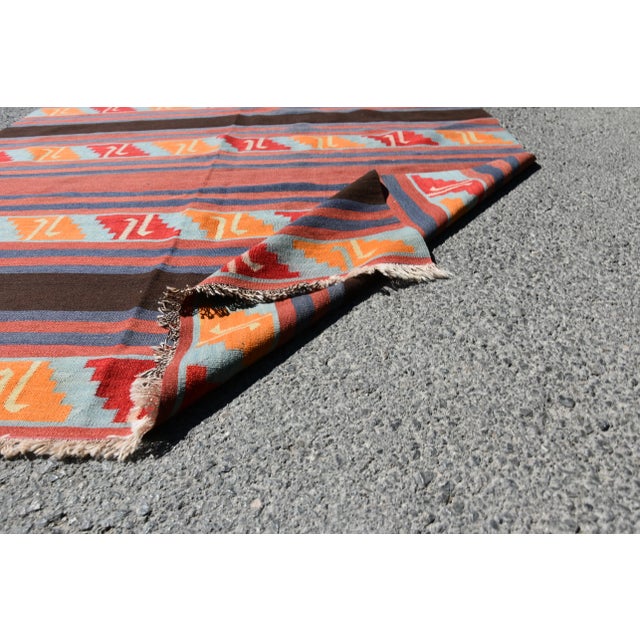 Textile 1970s Rustic Hand Knotted Red Striped Rug For Sale - Image 7 of 11
