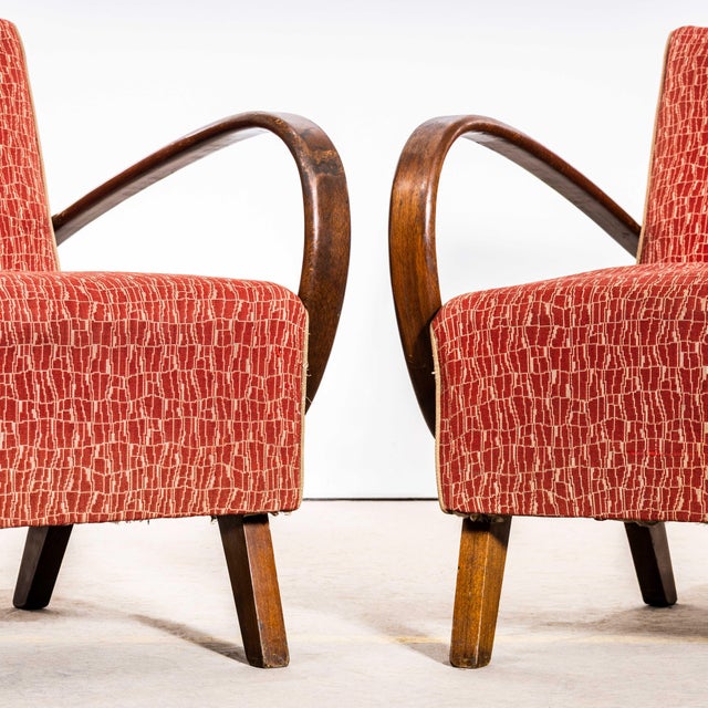 Red Armchair in Geometric Jacquard Fabric by Jindrich Halabala, 1950s For Sale - Image 8 of 12