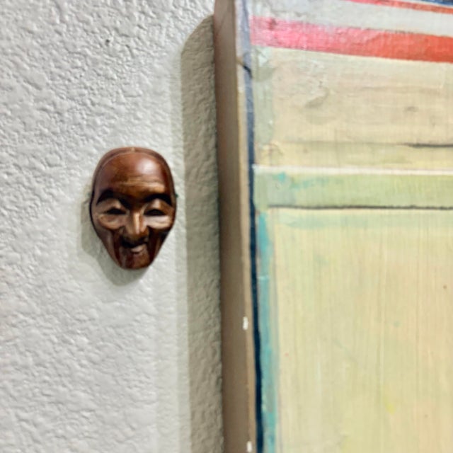 1970s Miniature Japanese Traditional Noh Mask Omen Kabuki, Hand Carved Wood, 2.25” H For Sale - Image 6 of 7