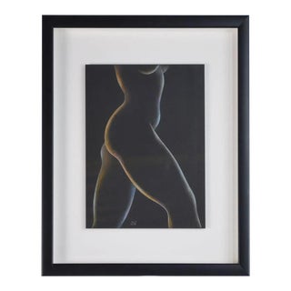 Nude Figural Chalk Drawing on Black For Sale
