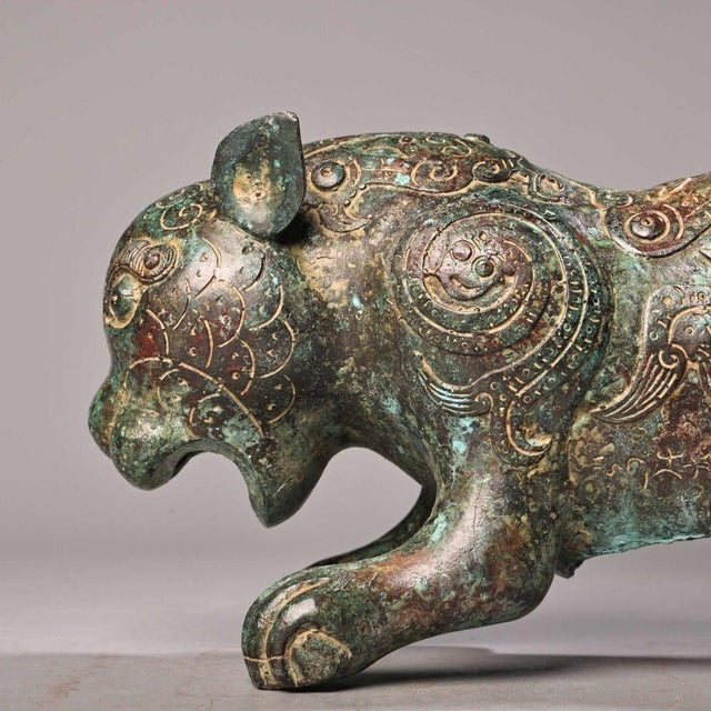 Metal Late 19th Century Bronze Tiger-Form Fruit Tray, 2600g, Archaic Motifs, Sculptural Stand For Sale - Image 7 of 10