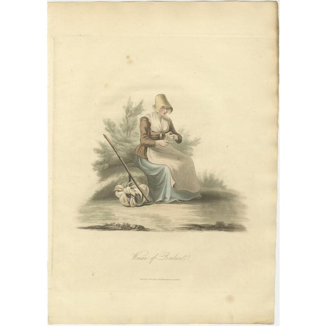 Hollywood Regency After Miss Semple, Woman of Brabant Resting with Staff and Bundle, 1817, Engraving For Sale - Image 3 of 9