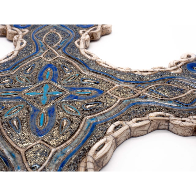 Raku Ceramic Wall Sculpture Intertwining Flowers and Geometries by Stefania Zoppellaro For Sale - Image 6 of 13