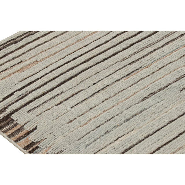 Rug & Kilim Rug & Kilim’s Contemporary Textural Rug With Blue & Beige-Brown High-Low Stripes For Sale - Image 4 of 6