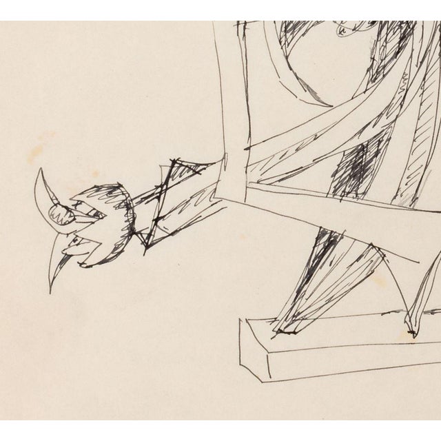 Seymour Lipton Sculpture Study Sketch Ink on Paper For Sale - Image 4 of 5