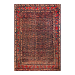 1900s Blue Navy Herati Floral Antique Persian Bijar Rug 12' 0'' X 18' 6'' Handknotted Wool Carpet