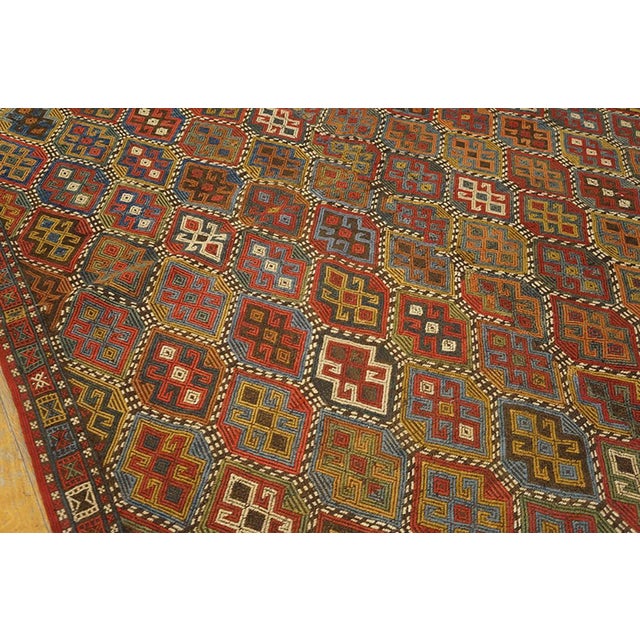 1900s Multi Diamond Tribal Antique Caucasian Verneh Flat-Weave 5'8" X 8' Rug Wool Carpet For Sale - Image 4 of 9