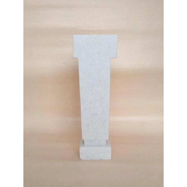 Early figure hand carved marble sculpture by tom von kaenel dimensions: d 17 x w 17 x h 48 cm materials: marble this piece...