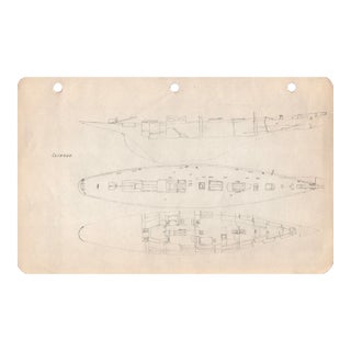 1940s Maine Marine Architectural Pencil Drawing on Paper For Sale