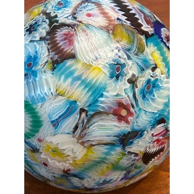 Vintage - Mid Century Murano Millefiori Art Glass Paperweight in Aqua and Jewel Tones For Sale In New Orleans - Image 6 of 9