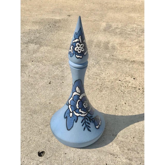 Mid-Century Modern Vintage Hand-Painted Blue Ceramic Decanter With Spire Stopper For Sale - Image 3 of 8