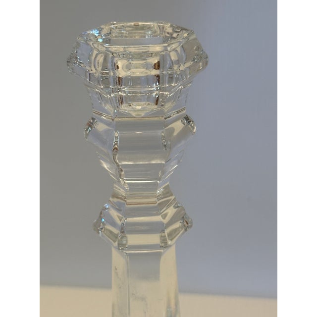 1990s Tiffany and Co. Crystal Clear Glass Candleholders with Hexagon Bases, Signed- Set of 2 For Sale - Image 9 of 11