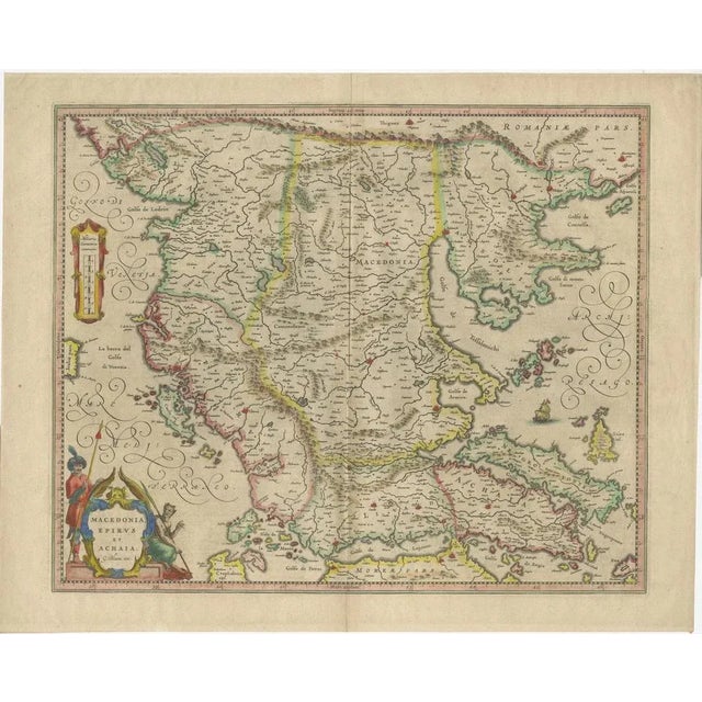 Antique map titled 'Macedonia Epirus et Achaia'. Original old map of Macedonia, northern Greece, and part of Turkey in...