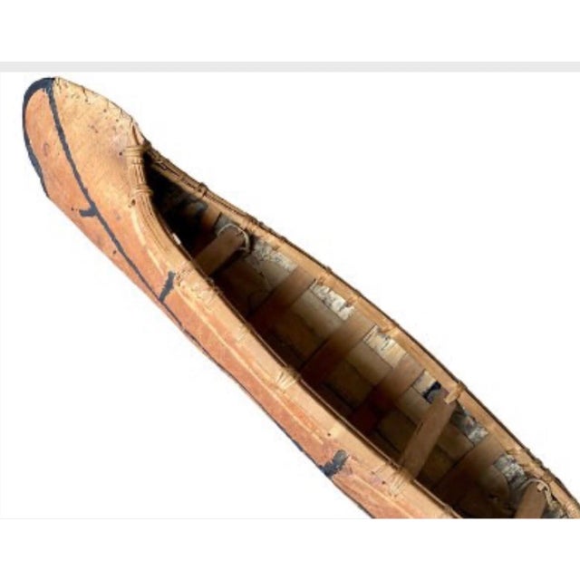 Brown Large 1940 Vintage Birch Bark Model Canoe For Sale - Image 8 of 11