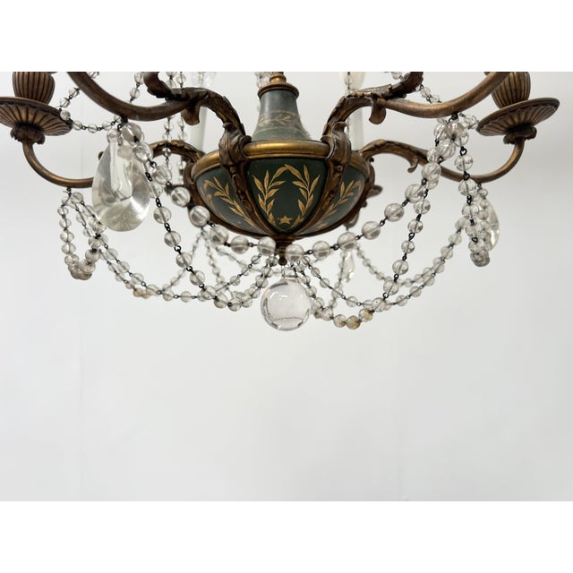 Louis XVI Glass Chandelier with Pearl Garland and Painted Sheet Metal For Sale - Image 3 of 18
