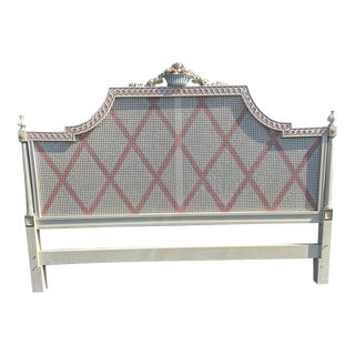 1960s Karges King Size Carved Wood and Cane Flower Basket Headboard For Sale