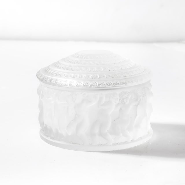Mid-Century Modernist Crystal Les Enfants Lidded Powder Box Signed Lalique For Sale - Image 18 of 18