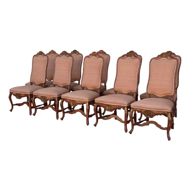 Set of 10 Dennis and Leen Rococo Style Painted Giltwood Dining Chairs For Sale