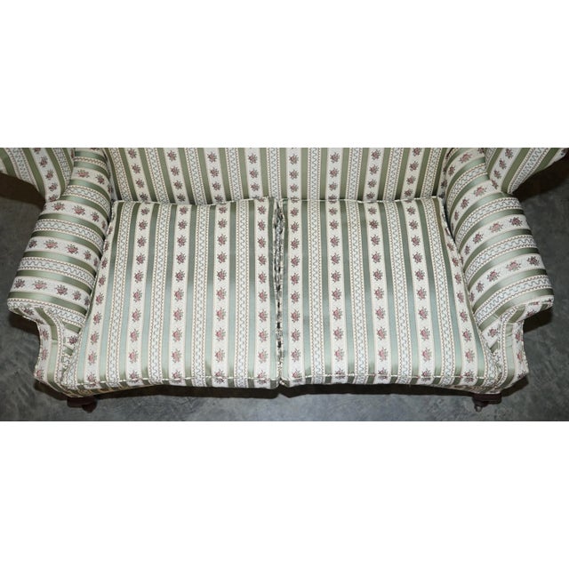 Green Victorian Ticking Fabric Upholstered Double Wingback Sofa Armchair from Howard & Sons For Sale - Image 8 of 18