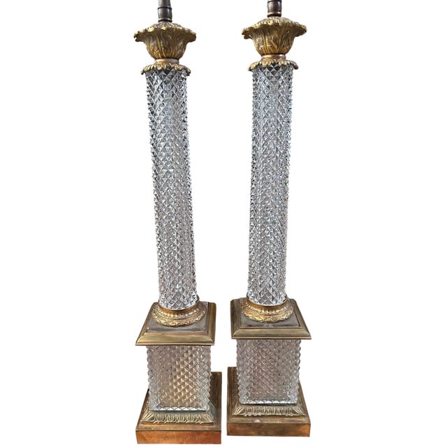 Pair of Antique Baccarat French Crystal & Bronze Table Lamps.