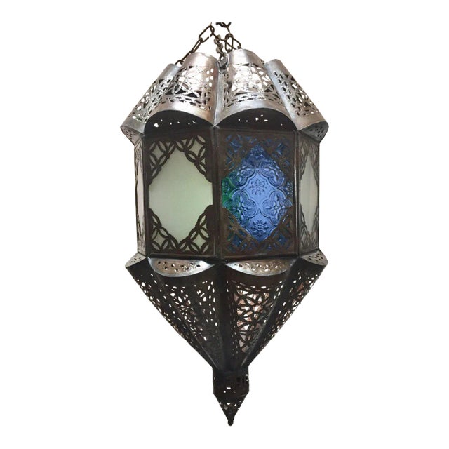 Moroccan Lantern Handcrafted Moorish Pendant Glass For Sale