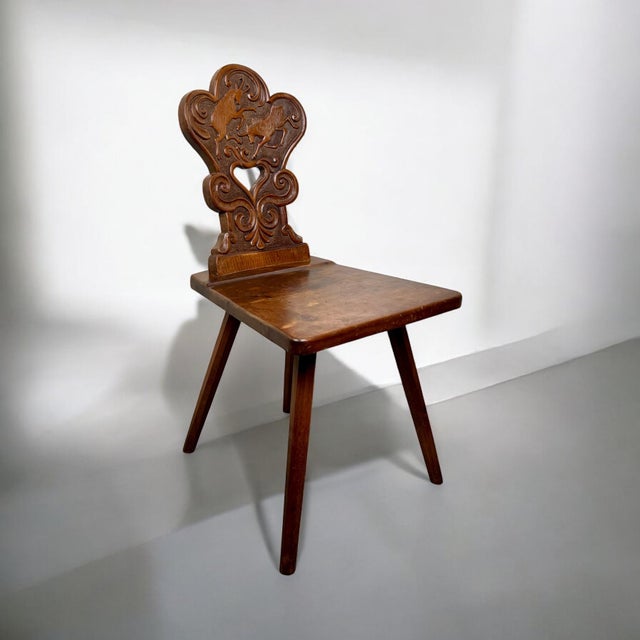 Rustic A Swiss Alpine Folk Art Escabelle Chair, 1890s For Sale - Image 3 of 8