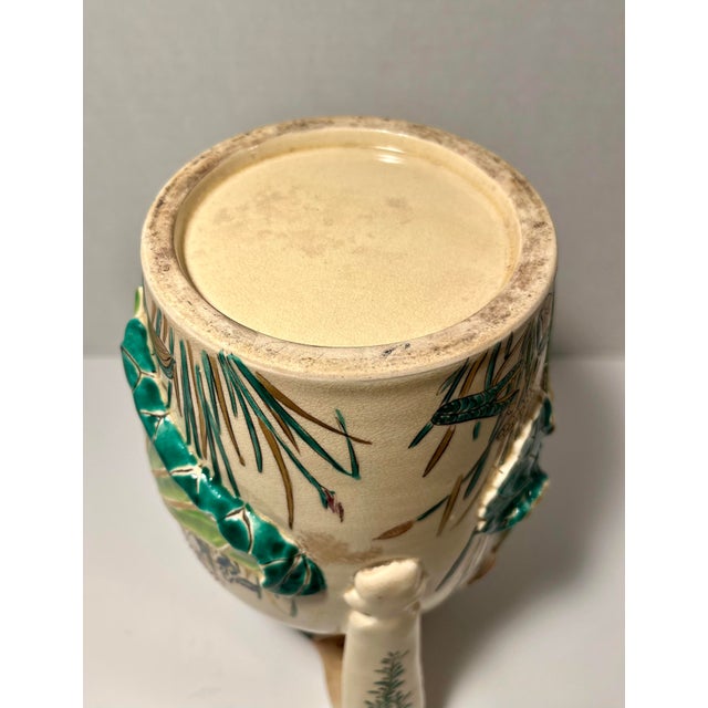 Green Antique Meiji Era Japanese Kyoto Satsuma Pottery Signed Studio Kinkozan Pitcher For Sale - Image 8 of 10
