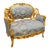 French Louis XV Blue Damask Sofa With Hand-Carved Gold Leaf Frame For Sale