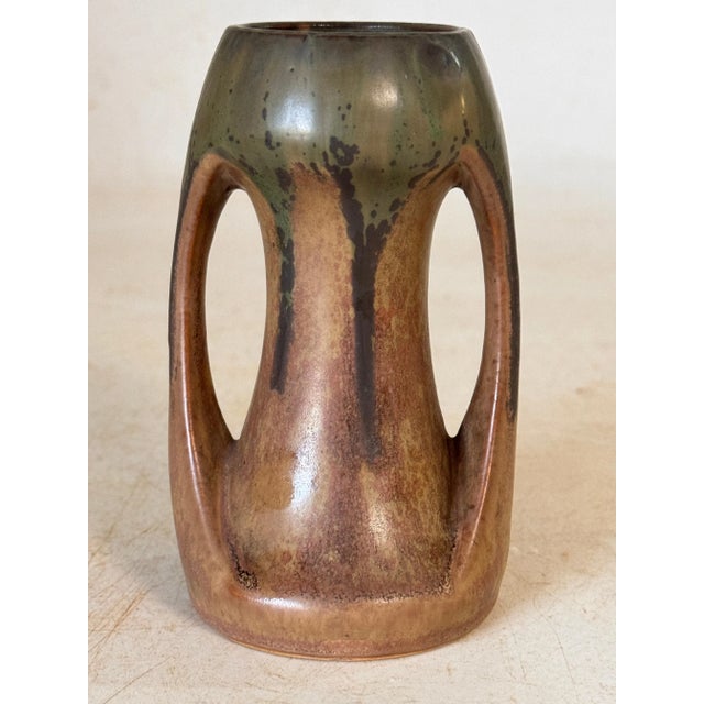 Brown and Green Color Stoneware Enameled Vase with 2 Handles, France, 1960s For Sale - Image 6 of 9