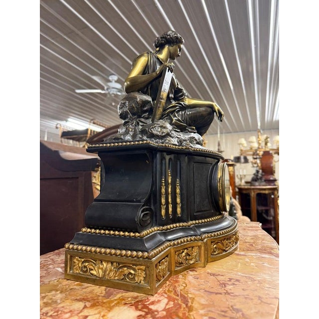 Raingo Freres Bronze and Slate French Louis XV Style Figural Mantel Clock For Sale - Image 9 of 12