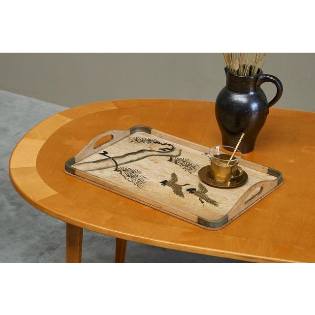 Gold Art Deco Tray with Birds and Foliage Theme in Wood and Brass, 1940s For Sale - Image 8 of 10