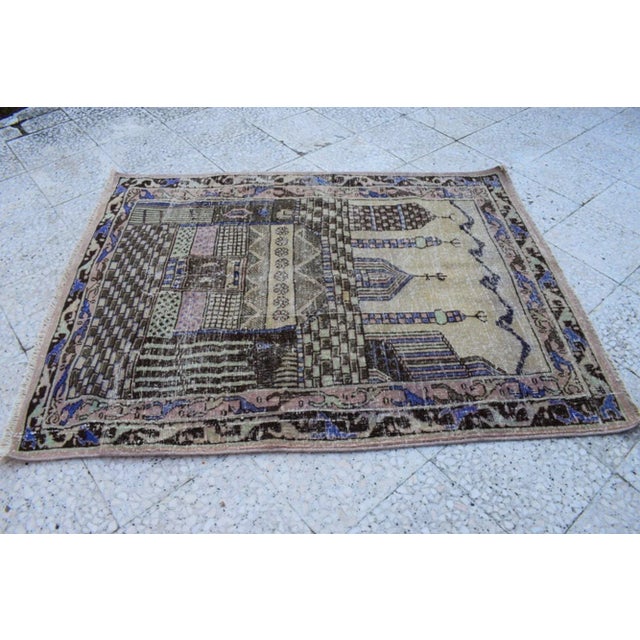 1970s Vintage Turkish Pictorial Rug 3'6'' X 4'11'' For Sale - Image 5 of 10