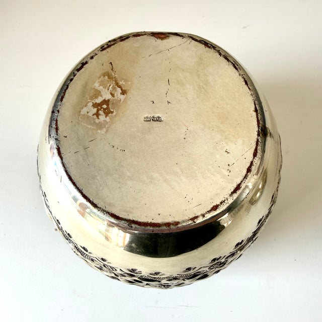 Metal Vintage Floral Repousse & Chased Silver Ginger Jar / Tea Canister Urn For Sale - Image 7 of 10