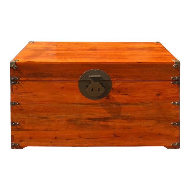 Oriental Chinese Brown Wood Moon Face Hardware Trunk Table Chairish