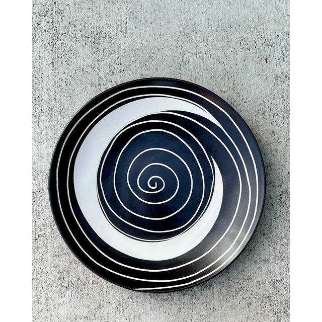 Mid-Century Modern Vintage Monumental Black and White Spiral Ceramic Plate For Sale - Image 3 of 12