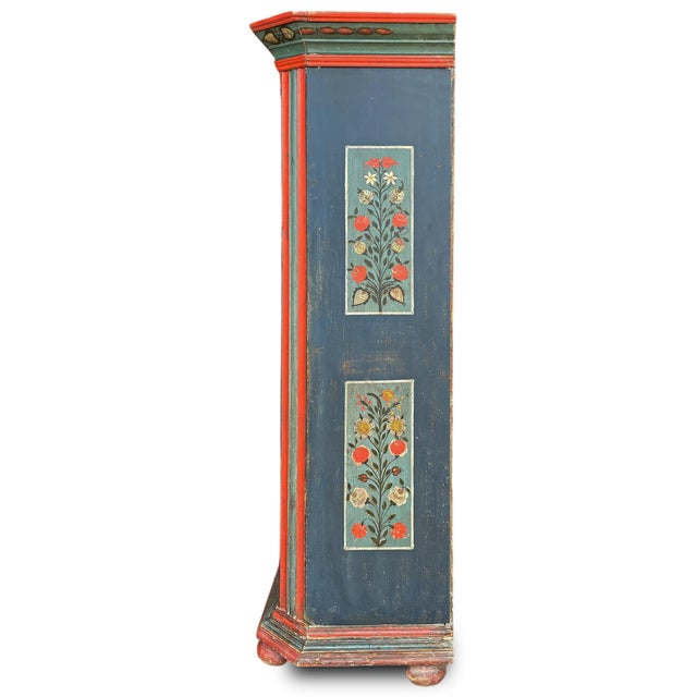 Antique Painted Wardrobe with Flowers Technical Information: Period: 1825 Origin: Tyrolean Alps Wood Type: Fir Dimensions:...
