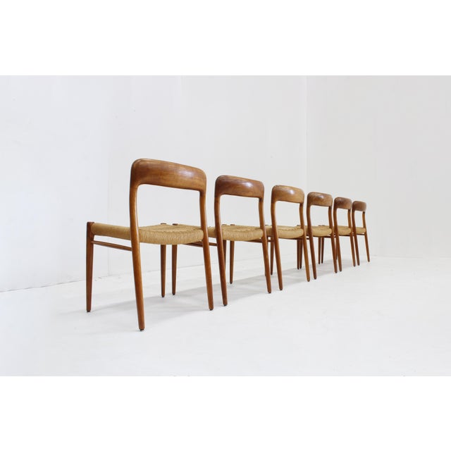 Vintage Model 75 Dining Chairs in Papercord attributed to Niels Otto Møller for J.L. Møllers, 1960s, Set of 6 For Sale - Image 6 of 12
