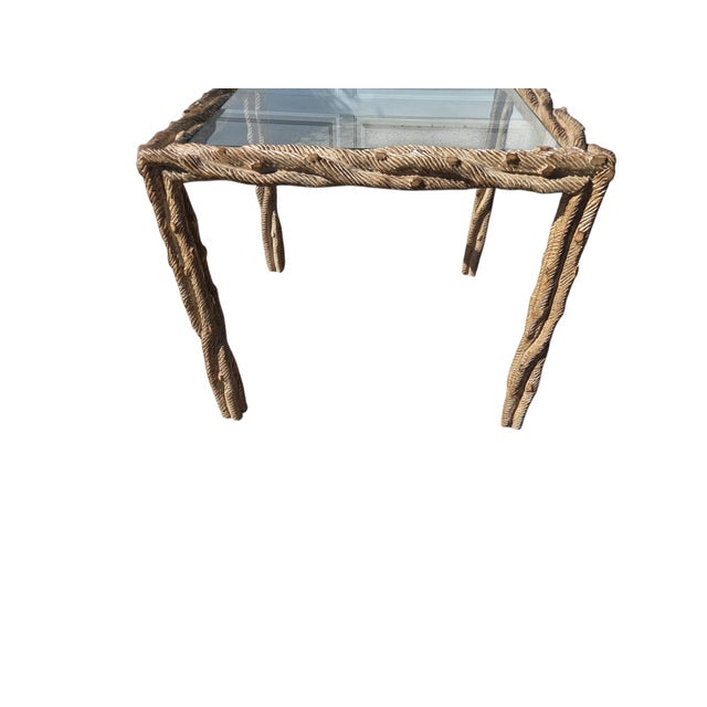 Wood Vintage Carved Faux Bois Mid Century Side Table Hollywood Regency Carved Wood For Sale - Image 7 of 16