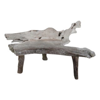 Mid 20th Century Rustic Weathered Teak Root Outdoor Patio Slab Bench For Sale