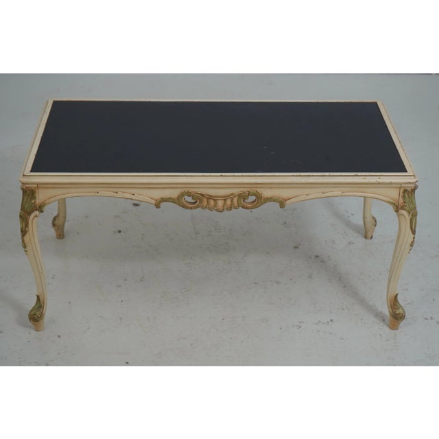 Age: C.1930s Details: Ornate Carved Black Glass Top Nice Vintage Table Condition: Excellent Condition - Minor Signs Of...